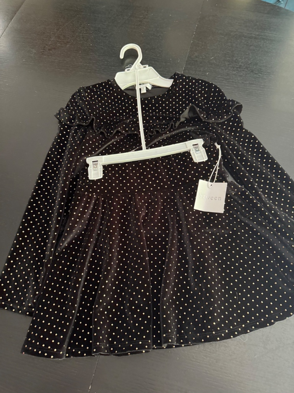 Between Kids Black Velvet Gold Polka Dot Dress NWT Size 8 - Picture 3 of 4